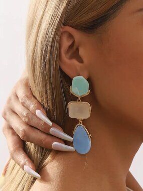 NEW Carsten Pastel Geometric Drop Statement Earrings